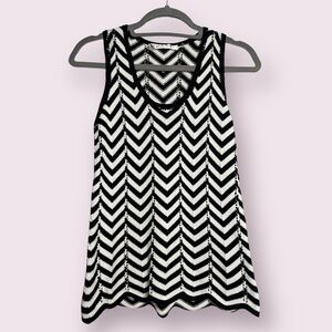 Trina Turk Black and White Chevron Knit Tank Top Small